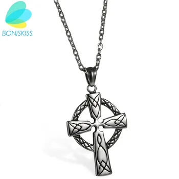 

Boniskiss 2020 Sliver Stainless Steel Mens Celts Cross Necklaces Pendant For Women & Men Necklace Male Christian Jewelry