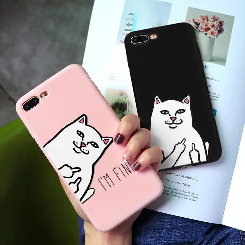 

Pink Cat Silicone Soft TPU Matte Phone Cases For iPhone XR X 8 6 6S Plus XS MAX 5 5S SE Simple Solid Color Case Color Back Cover