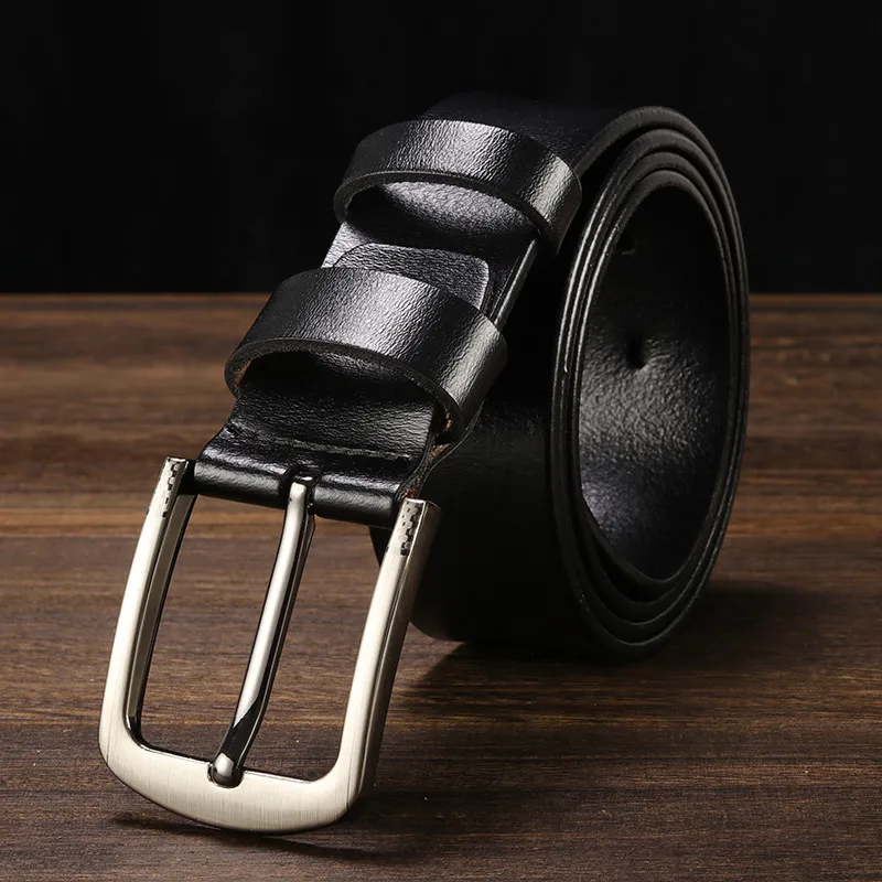 [LFMB] мужской кожаный ремень из натуральной кожи с пряжкой в винтажном стиле для джинсов ceinture homme мужской ремень из натуральной коровьей кожи - Цвет: nz357-black