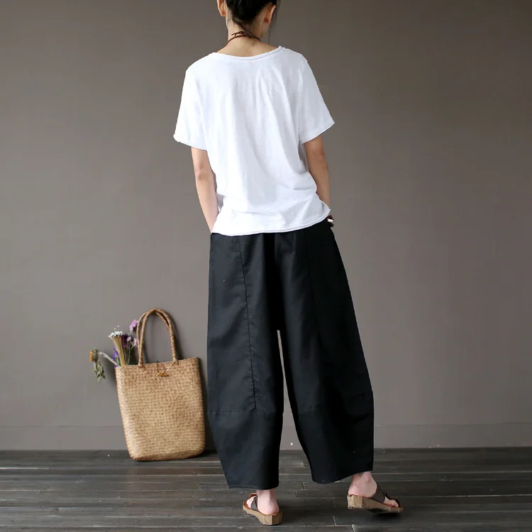 Широкие свободные женские брюки; большие карманы хлопчатобумажное бельё; повседневные свободные брюки до щиколотки
