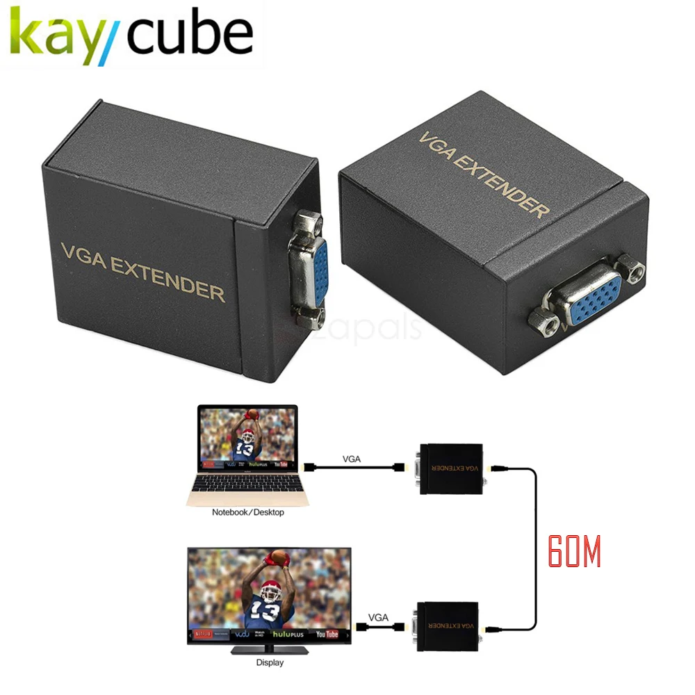 Kaycube 60m VGA to RJ45 Network Signal Extender CAT5e/6 Transmitter