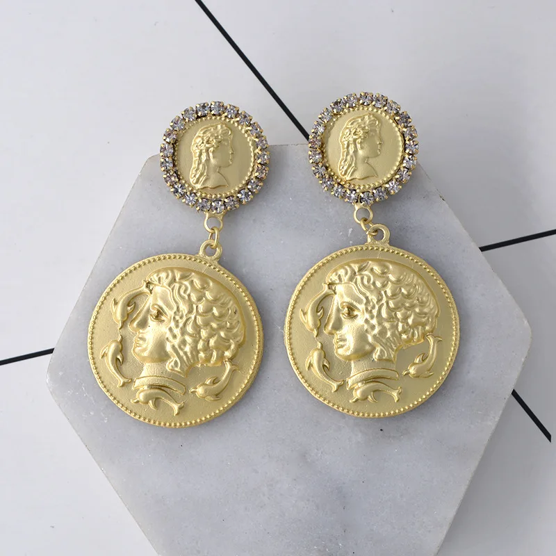 

charm baroque New Earrings Beauty Head Coin Earrings vintage korean boho bohemian earrings medusa Earrings