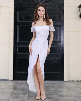

Summer 2019 Dress Sexy Celebrity Backless Silt Elegant Women Short Lace Slash Neck Night Club Body con Party Dresses Wholesale