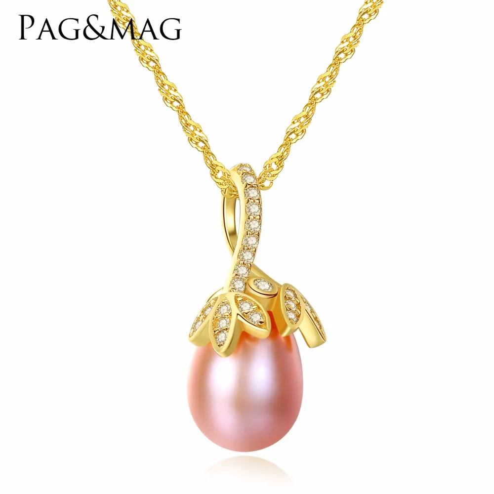 

PAG&MAG Genuine 925 Sterling Silver Necklaces For Women Cute Small Flower Shape 8-9mm Freshwater Pearl Pendant Necklace Jewelry