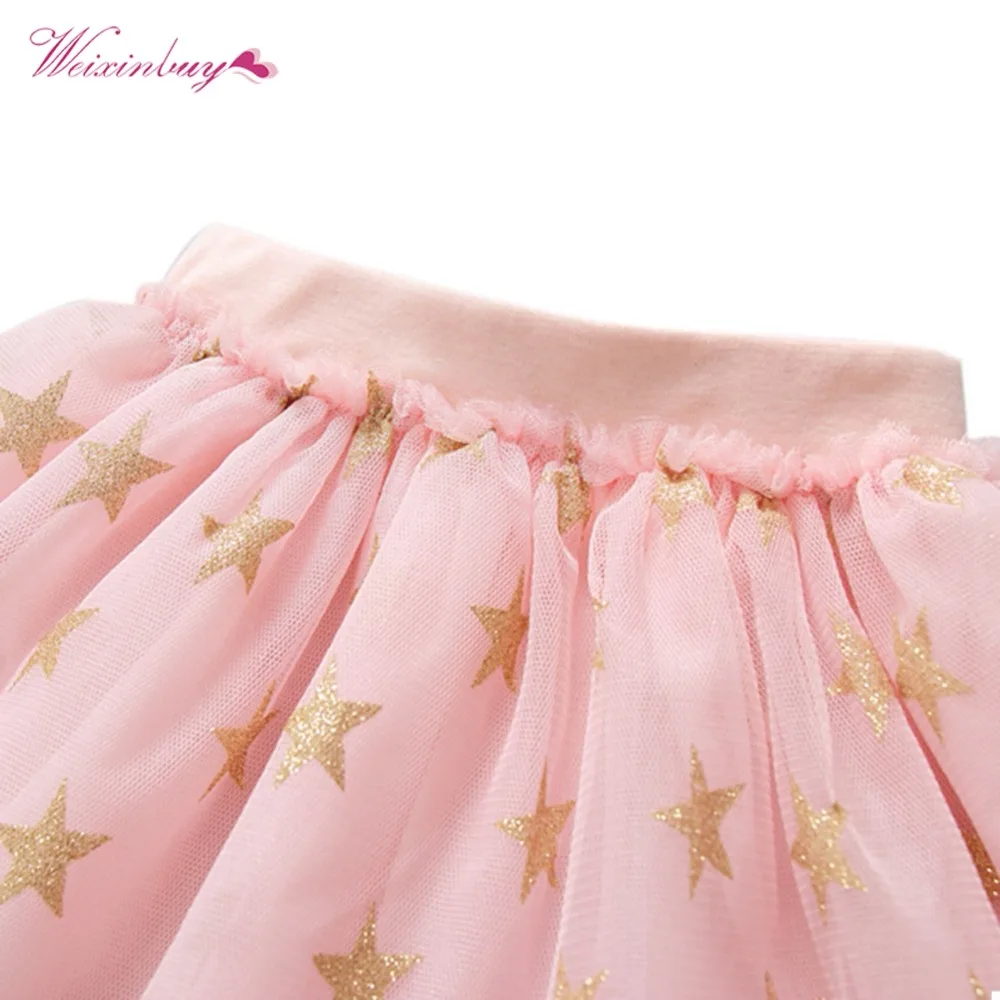 WEIXINBUY/летние юбки-пачки для маленьких девочек; 3 цвета; сетчатая юбка принцессы с принтом звезды; балетная танцевальная юбка для девочек; хлопковая одежда