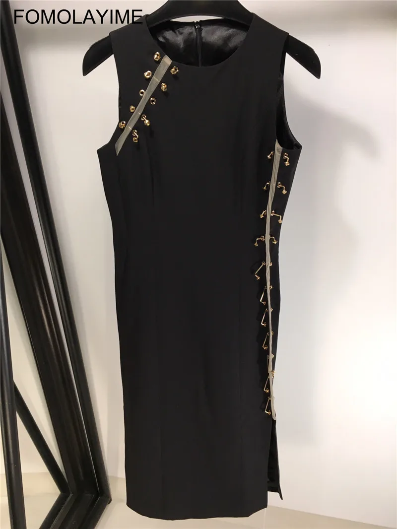 FOMOLAYIME Vestidos женское Новое поступление О-образным вырезом черное платье-футляр для женщин