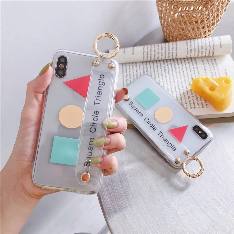 

Transparent Wrist Strap Cover for Huawei P30 P20 Pro Lite Case Geometric Patterned Phone Case for Mate 20 10 Pro Nova 4 4e Cover
