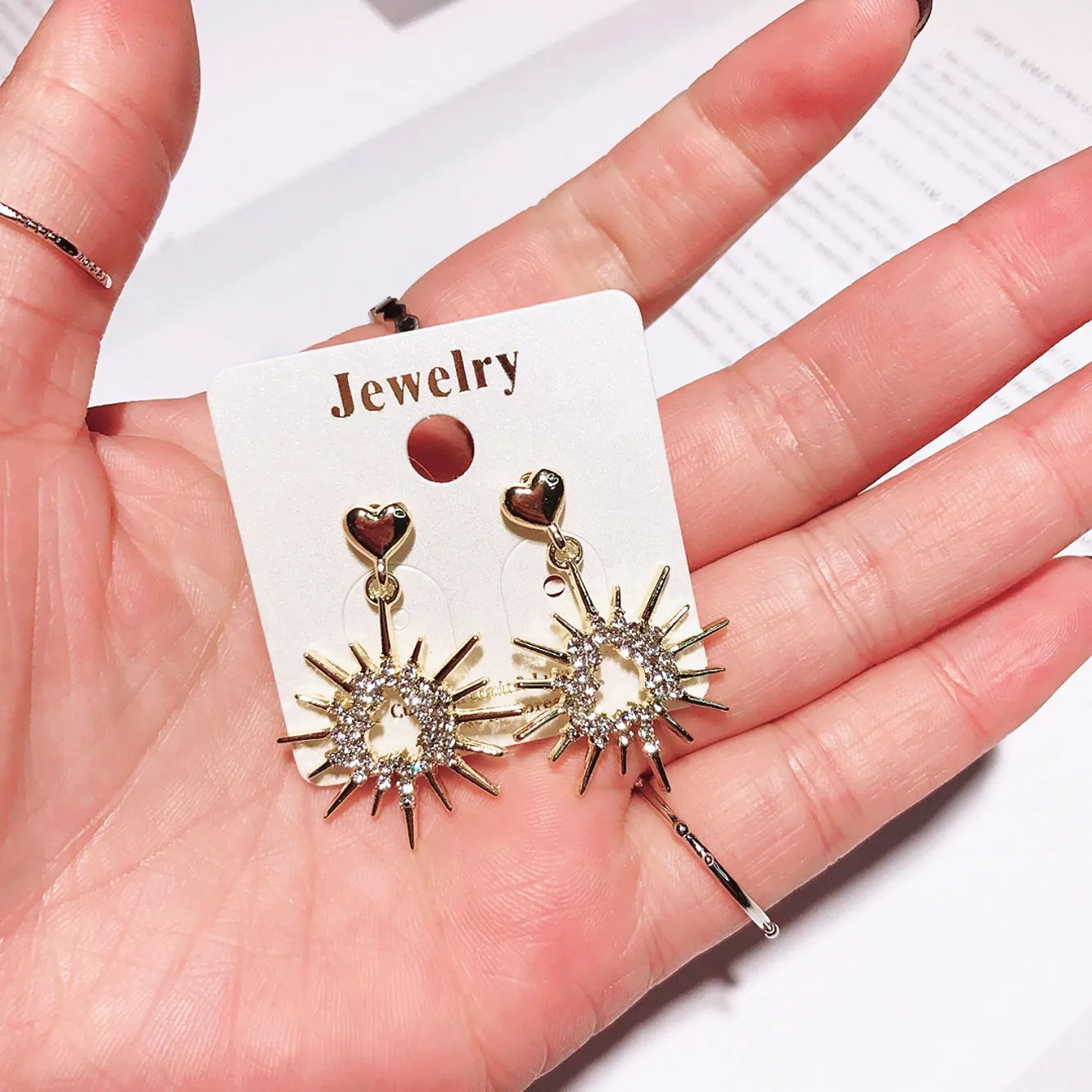 sun full cz heart earring 925 silver post Hypoallergenic fadeless alloy fashion jewelry stud earrings for women girl gift