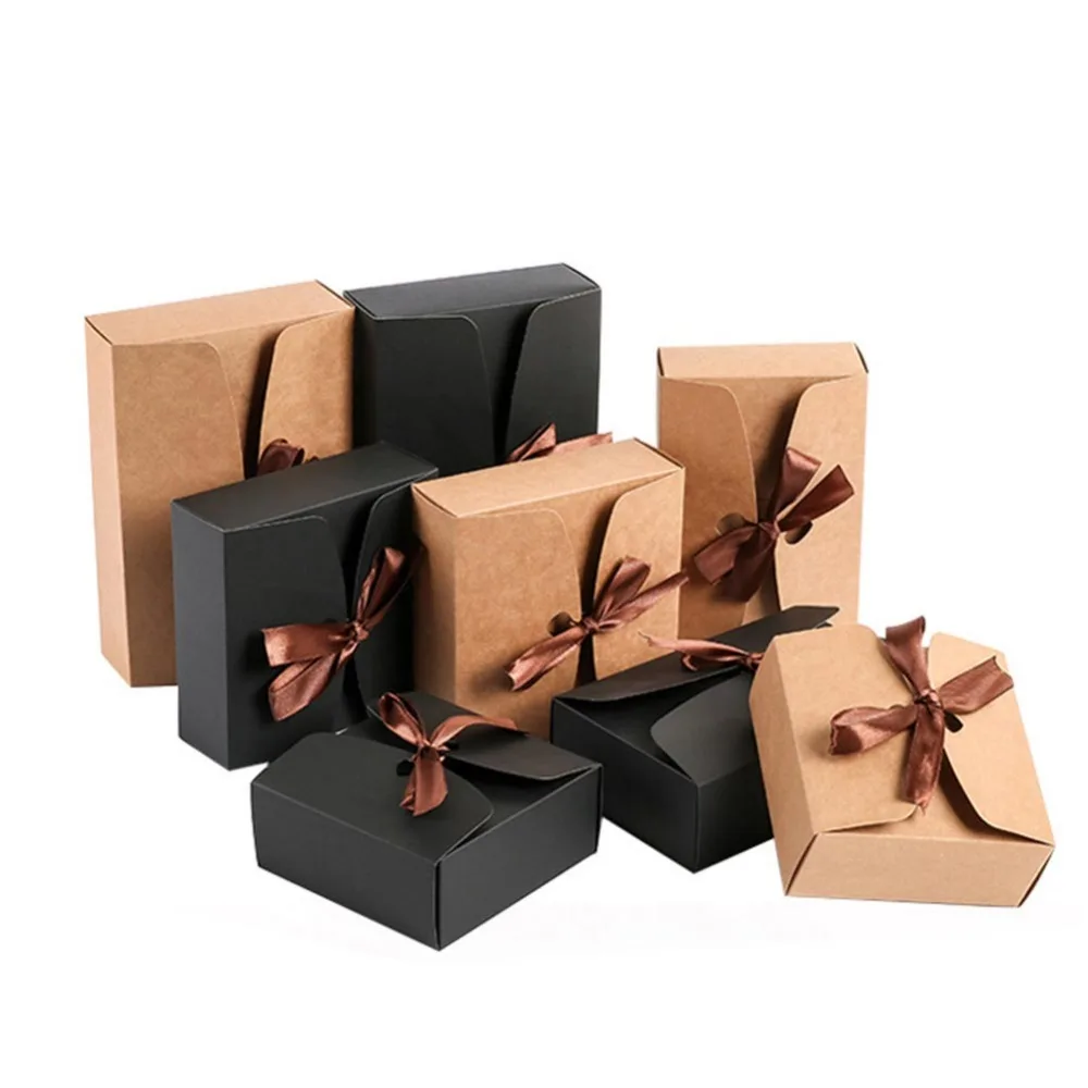 

30pcs/lot Wedding Favor Boxes Kraft boxes with Ribbon Gift Packing Box Jewelry Cake Handicraft Candy Storage Party Paper Boxes