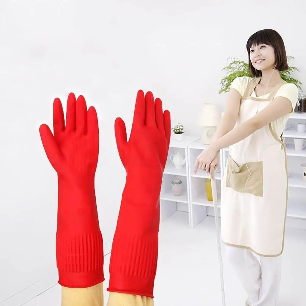1 Pair Durable Latex Washing Gloves Long Waterproof Kitchen Cleaning