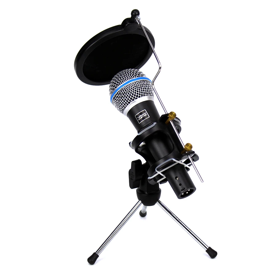 Professional Dynamic Microphone Spider Tripod Desktop Mic Stand Shock Monut Wind Screen Pop