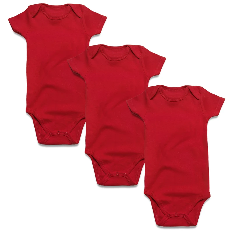 3 pcs red baby bodysuit short sleeve