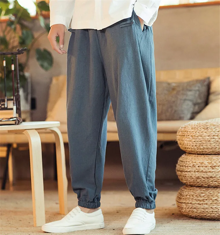 Plus Size Cotton Linen Harem Pants Mens Jogger Pants 2022 Male Casual Autunm wide leg Pants M- 6XL 7XL Trousers black white red joggers sweatpants Harem Pants