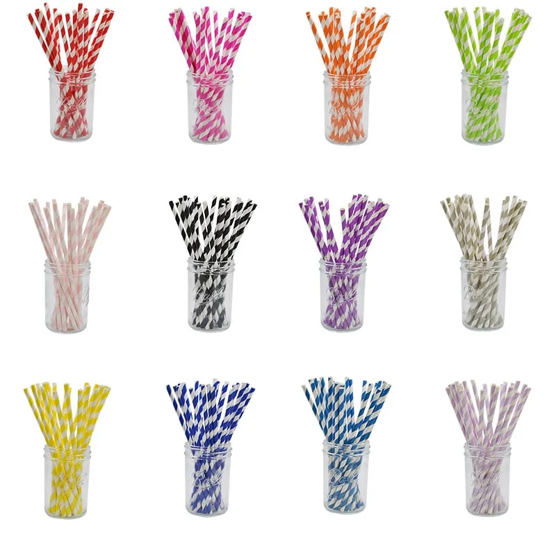 25pcs/lot 12 Colors Striped Pattern Paper Drinking Straws For Wedding Party Decoration Children Kids Christmas Party Juice Straw