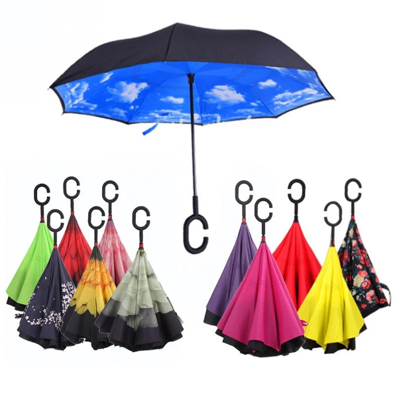 Paraguas gancho C manos a prueba de viento inversa plegable de doble capa paraguas invertido con soporte dentro protección contra la lluvia umbrella|umbrella invertedumbrella umbrella - AliExpress