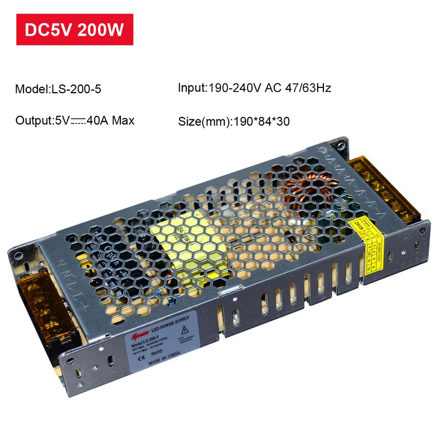 Ультра тонкий светодиодный Питание DC12V 5 в 24 200 Вт 300 светодиодный драйвер AC190-240V трансформаторы для светодиодные ленты свет