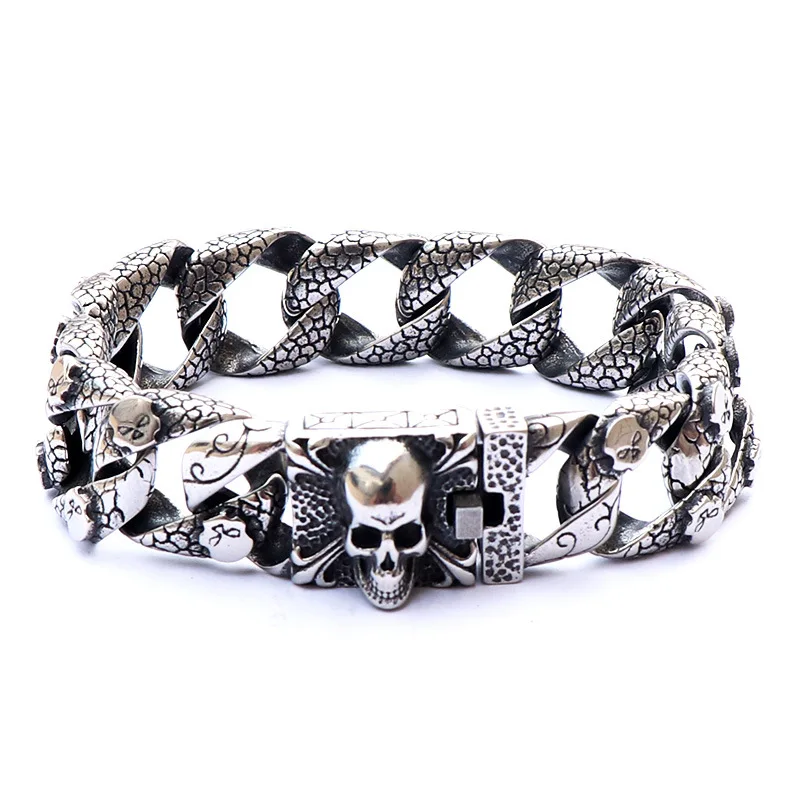 Новинка, модный мужской браслет из нержавеющей стали, Ретро стиль, титановая сталь, Череп, браслет, панк, Рождество, лучший подарок
