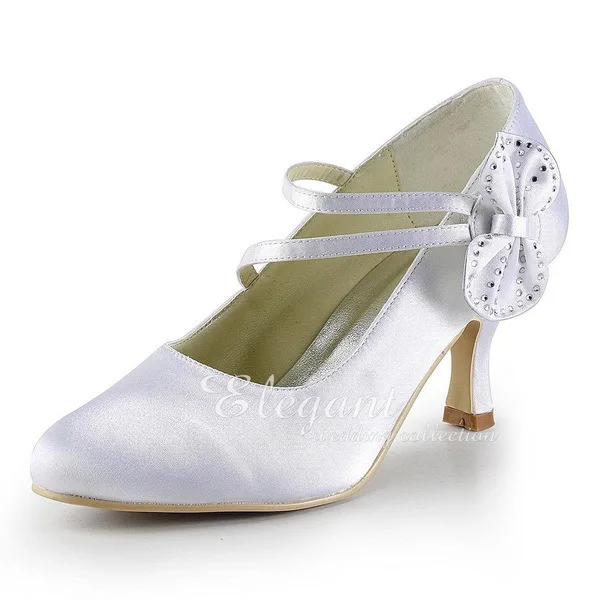 

Women Briddal wedding shoes White Ivory Rhinestone Satin Mary-jane Mid Heel Lady Bride Bridesmaid PromParty Dress Pumps EP2018