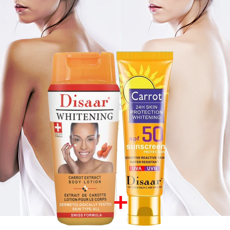 

Carrot Bleaching Body Cream Whitening Dark Skin +Sunscreen Whitening Sun Cream Sunblock Anti-Aging Oil-control SPF50 Set