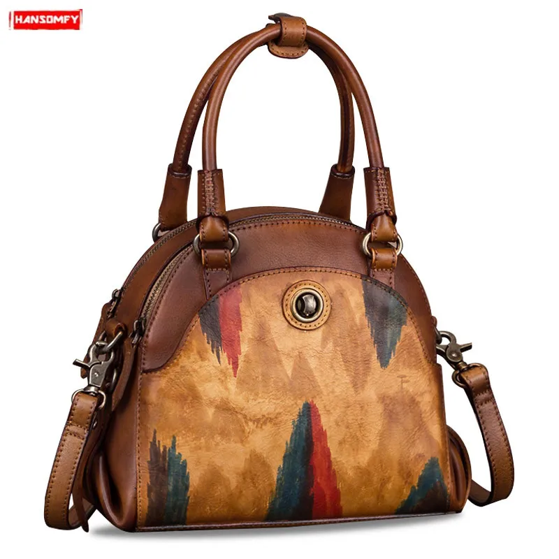 2021 New Retro Women Handbag Genuine Leather Handmade Messenger Bag Female Luxury Brand Small Buckle Shoulder Vintage Soft |