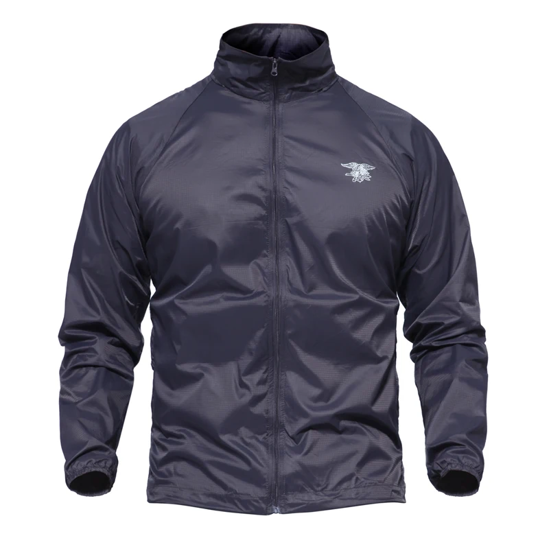 Летняя тактическая Темно-Синяя легкая камуфляжная куртка для мужчин водонепроницаемый тонкий дождевик с капюшоном Ветровка Военная армейская кожаная куртка