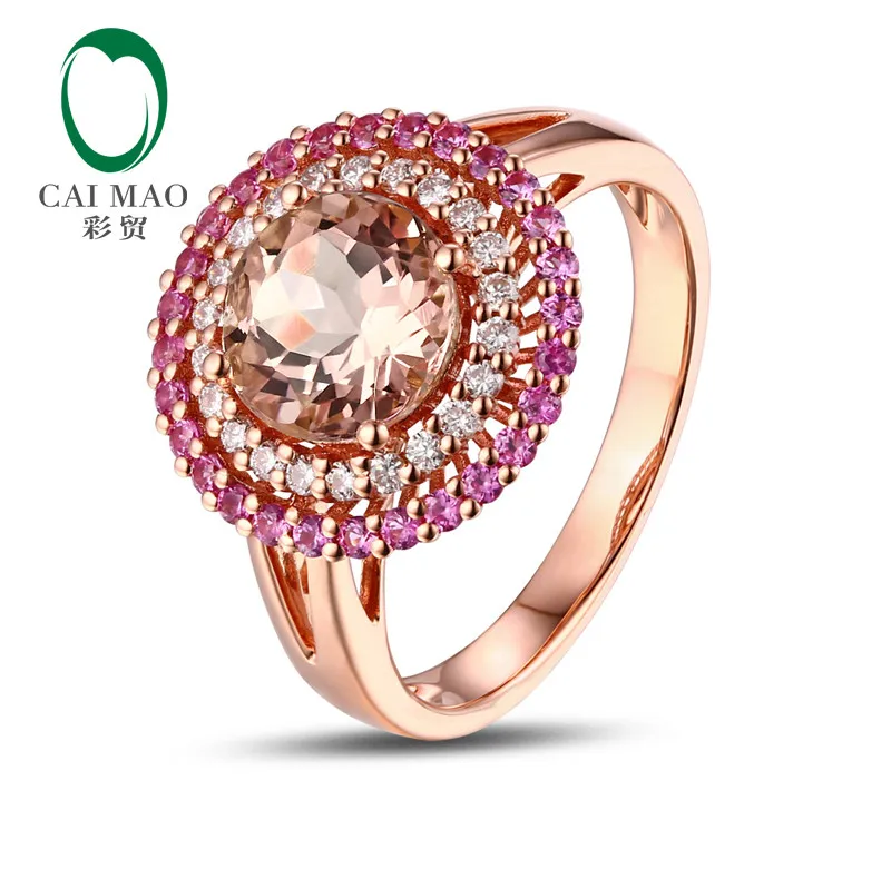 18 K розовое золото 1.54CT круглая огранка морганит 0.22ct бриллианты и сапфиры обручальное кольцо