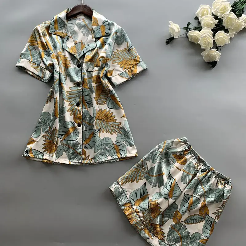 Smmoloa, Летняя шелковая пижама с коротким рукавом, комплект из двух частей, женская пижама, пикантная сорочка для женщин