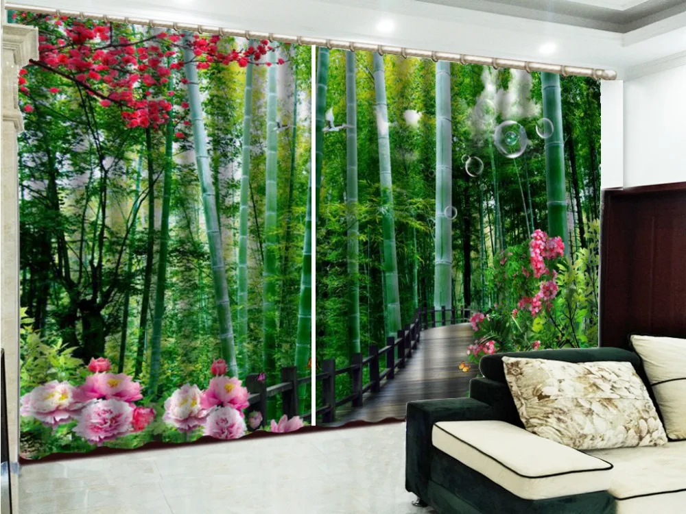 3d занавески красивые пейзажи свежий бамбуковый коридор 3D пейзажные занавески s изысканные практичные затемненные занавески s