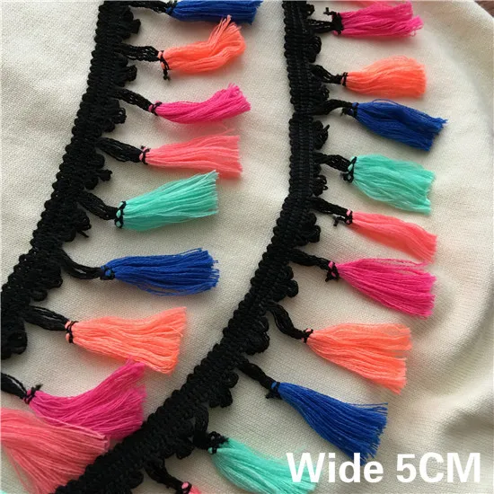 

5CM Wide Stylish Cotton Colored Tassel Lace Embroidery Ribbon Edge Trim Prom Dress Curtains Fringe Splice DIY Sewing Home Decor