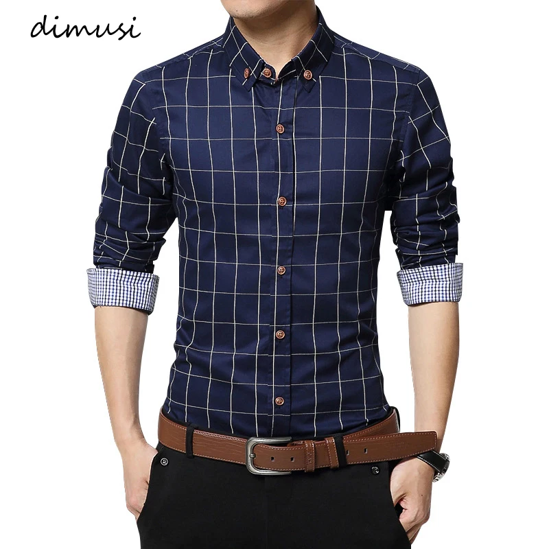 

DIMUSI Spring Autumn Mens Shirt Causl Men Long SLeeve Shirt Man Cotton Slim Plaid Business Shirts Clothing 5XL