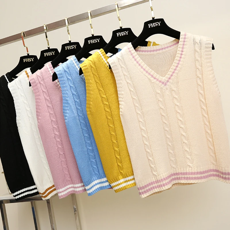 

2019 Women Sleeveless stripe Vest Solid color knitting Vest for women Spring Autumn Sleeveless chaleco mujer