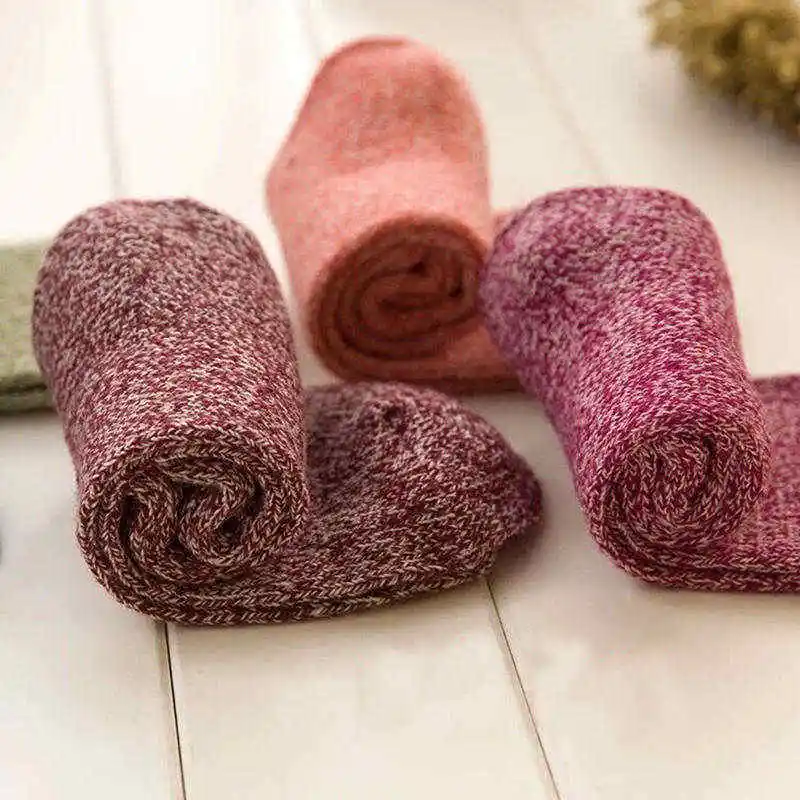 6Solid Color Women Warm Socks Ladies Thick Line Rabbit Hair Socks Japanese Style Lovely Girls Stockings Autumn Winter for Sport