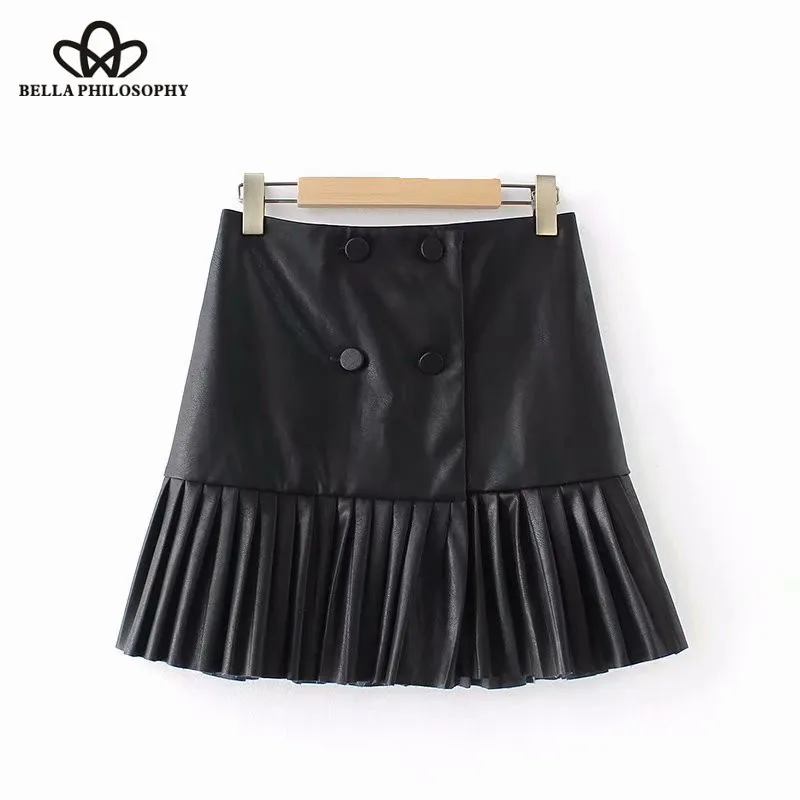 Wonder Новая Винтажная Брезентовая плиссированная юбка из искусственной кожи женская шикарная юбка брендовая Уличная Повседневная юбка