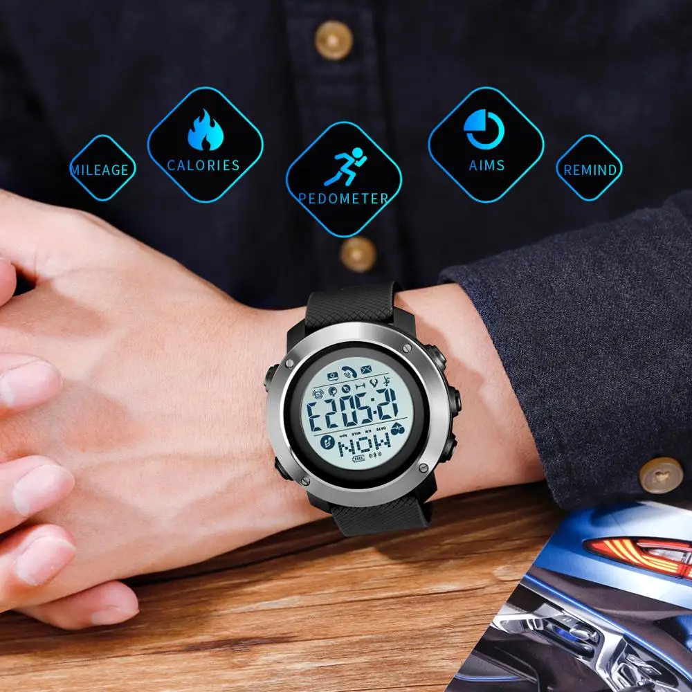 Умные часы SKMEI мужские спортивные водонепроницаемые стальное кольцо Bluetooth