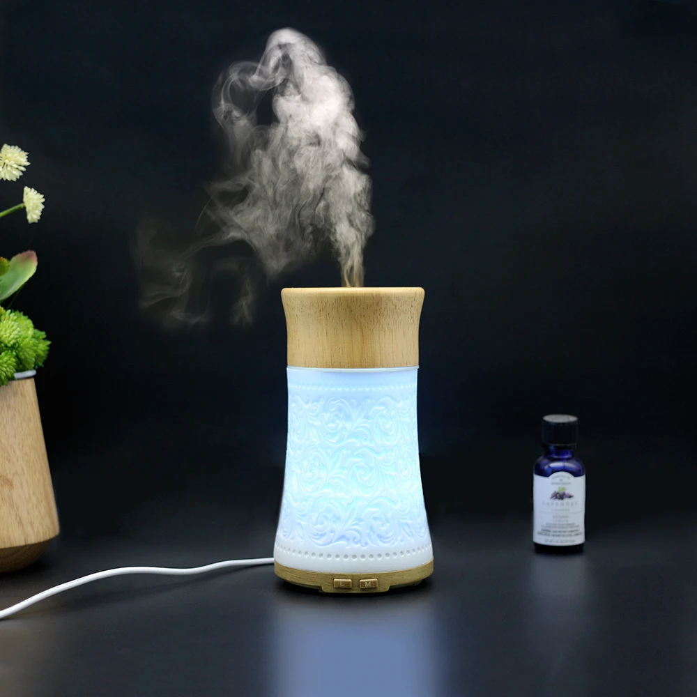 

New Updated Wooden Humidifier Household Ultrasonic Diffuser Aroma Essential Oil Diffuser LED Light Air Humidifier