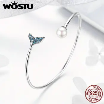 

WOSTU Friendship Mermaid's Tear Pearls Bracelets 925 Sterling Silver Open Size Bracelets For Women Luxury Jewelry Gift FIB123