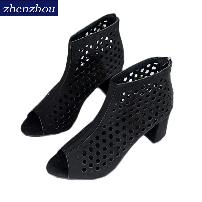 

zhenzhou Women's high-heels shoes free freight 2018 Spring and Autumn new square root hollow fashion zipper shoes