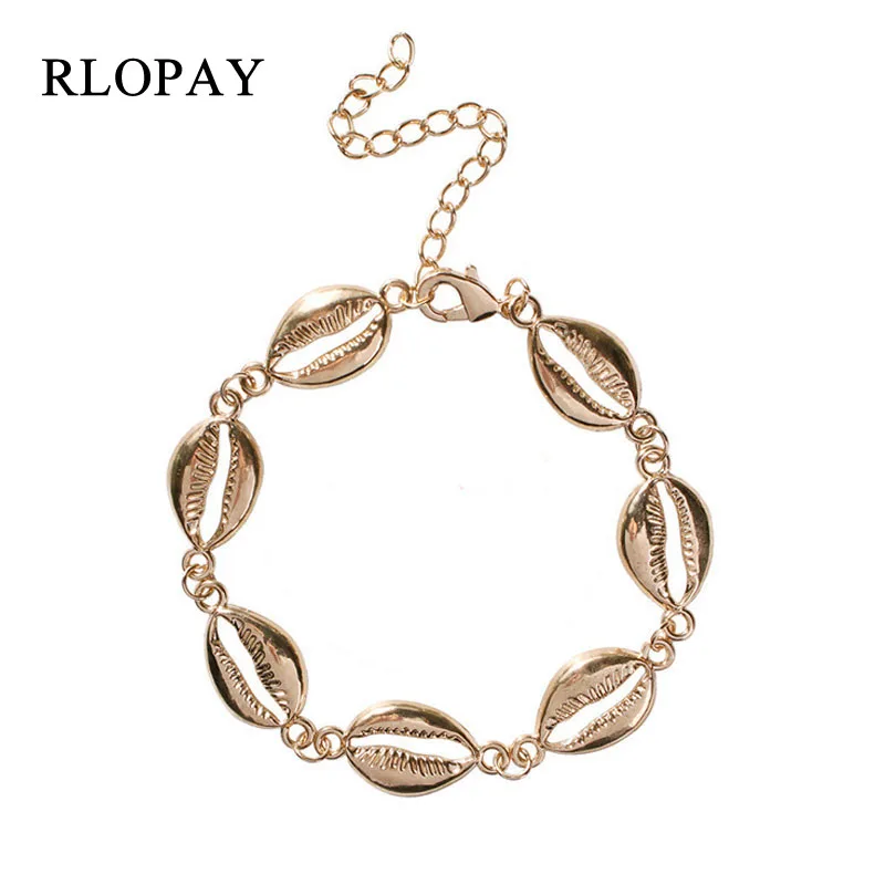 

RLOPAY 3Type Fahsion Women's Natural Shell Bracelet Bangle Ivory White Shells Rope Wave Chain Alloy Adjustable Chain Gold Color