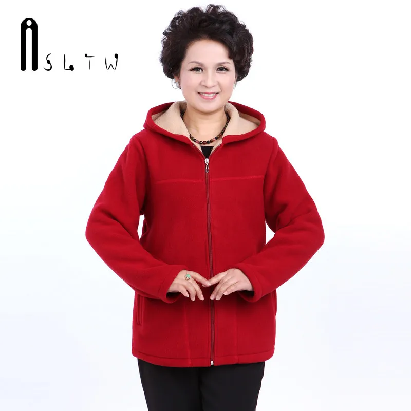 ASLTW Fleece Women Jacket New Middle Age Womens Imitation Lambs Jackets With Hooded Plus Size Solid Ladies Coats Overcoats