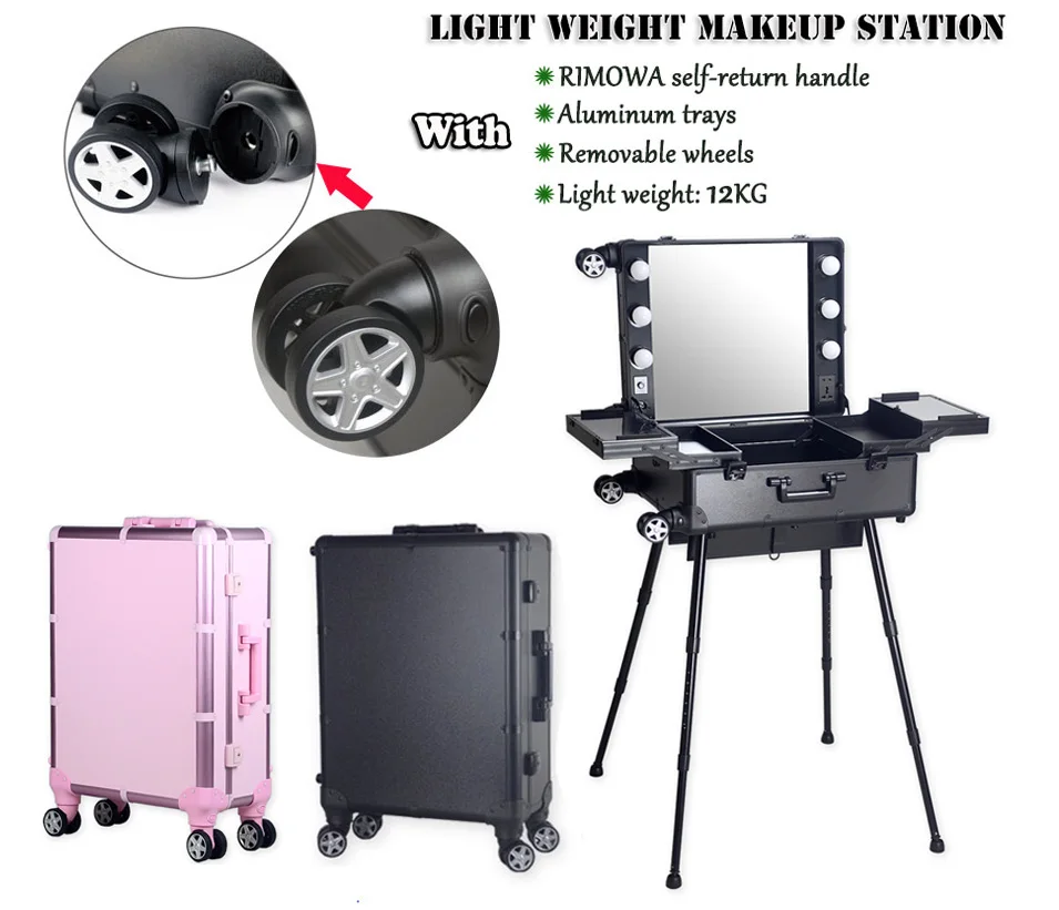 

Profesional lighted makeup table with lights and stand, Make-up artist cosmetic trolley train case