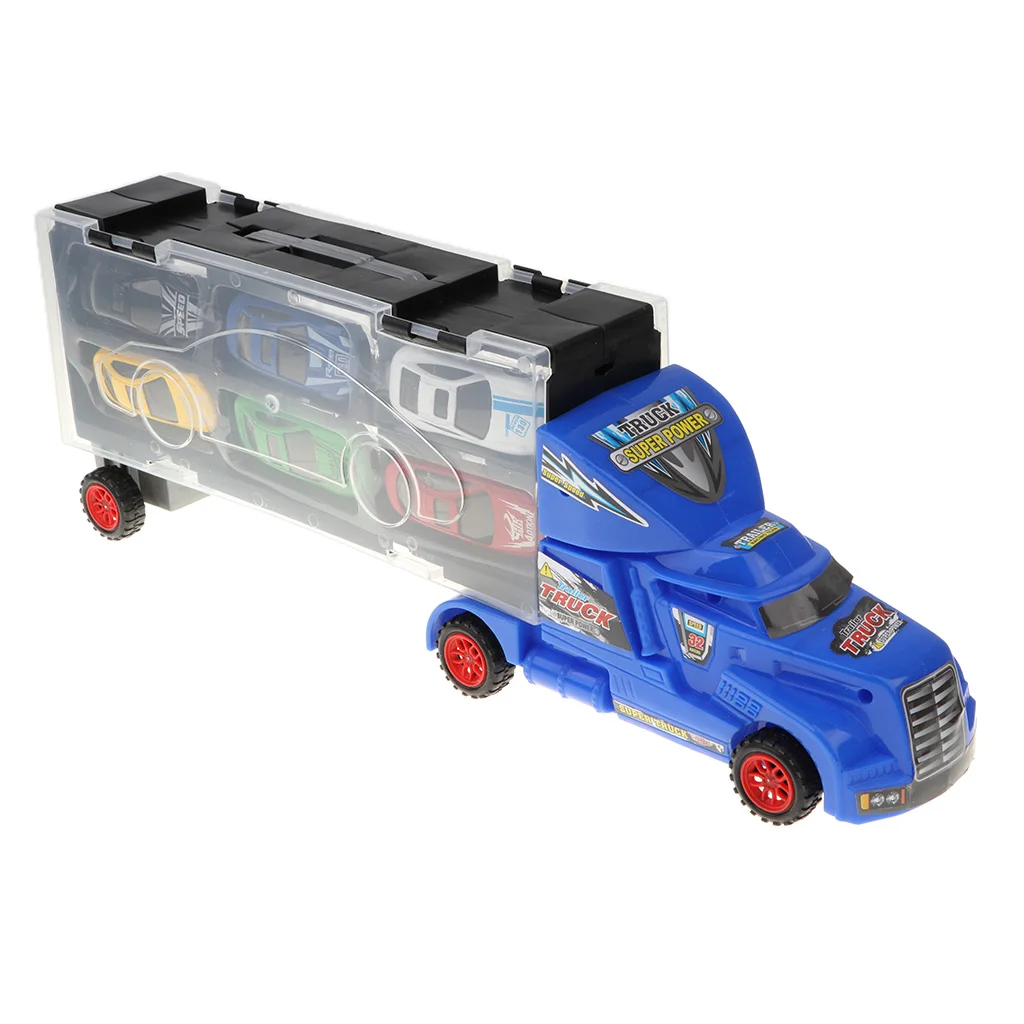 15 pieces/ set Trailer Carrier Container Truck Toy with 12 Mini Car & 2 Tracks Boys Kids Train & Car Vehicle Playset Racing Car