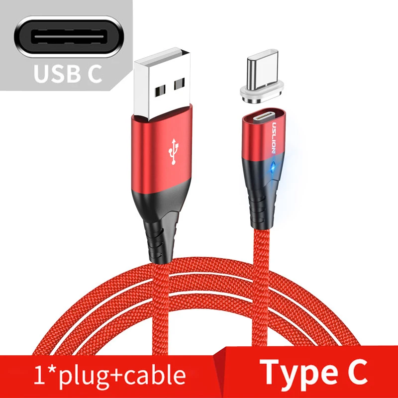 Магнитный кабель USLION Micro USB Type C для iPhone XS Max XR Samsung S10 3A кабель для быстрой зарядки Type-C Магнитный кабель для зарядки 1 м 2 м - Цвет: Red Type C