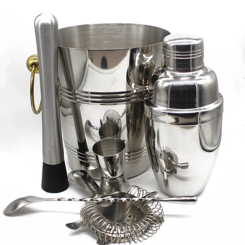 6 Piece Bar Tool Set Muddler Cocktail Shaker Double Jigger Ice Strainer