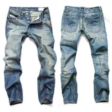 High Quality Mens Jeans Blue Color Printed Jeans For Men Ripped Button Jeans Casual Pants Quality Cotton Denim Jeans SIZE28-40