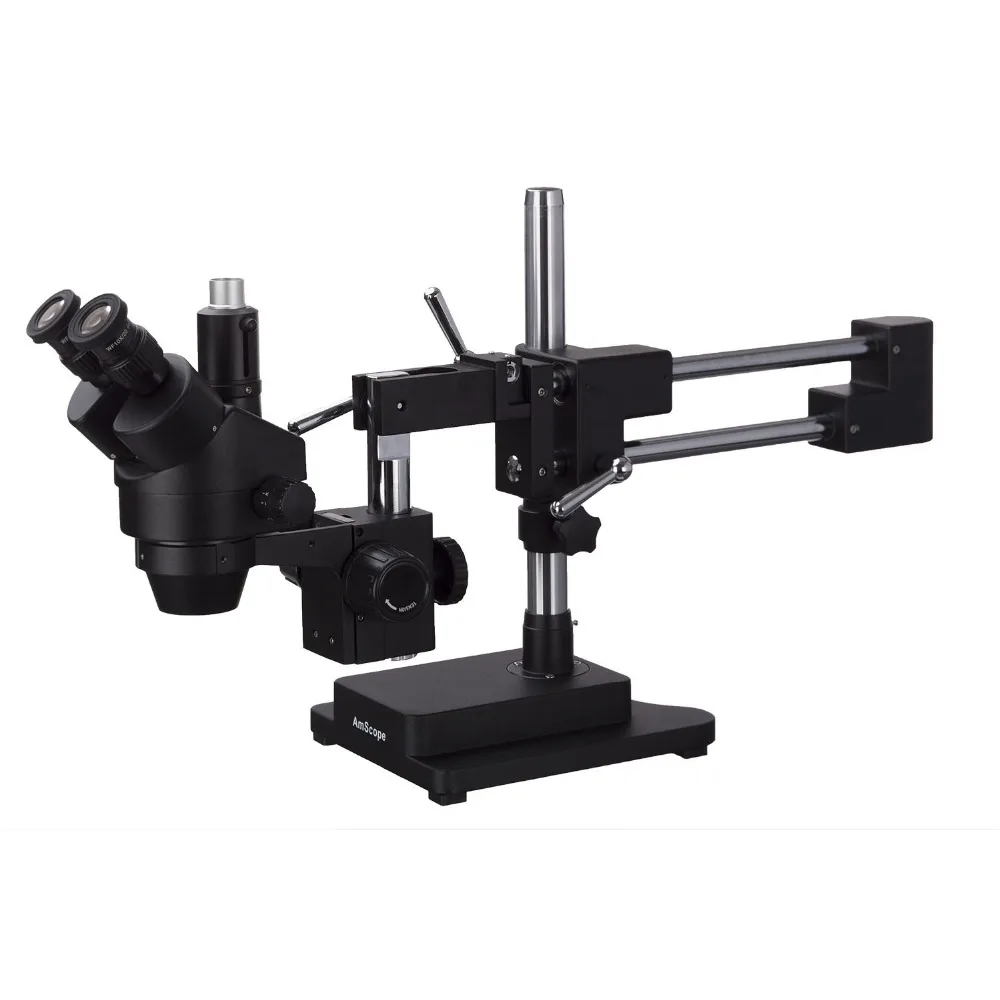 

AmScope 7X-45X Trinocular Stereo Zoom Microscope with Black Double Arm Boom Stand SM-4T-B