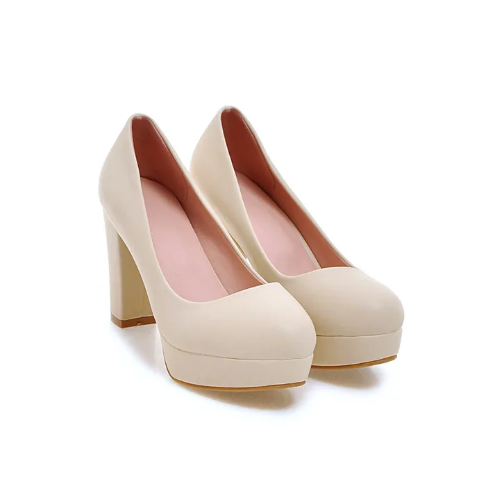 Meotina/Женская обувь Туфли-лодочки на платформе и высоком каблуке Повседневная Осенняя обувь на толстом высоком каблуке; большие размеры 34-43 цвет бежевый, белый, розовый; zapatos mujer - Цвет: Бежевый