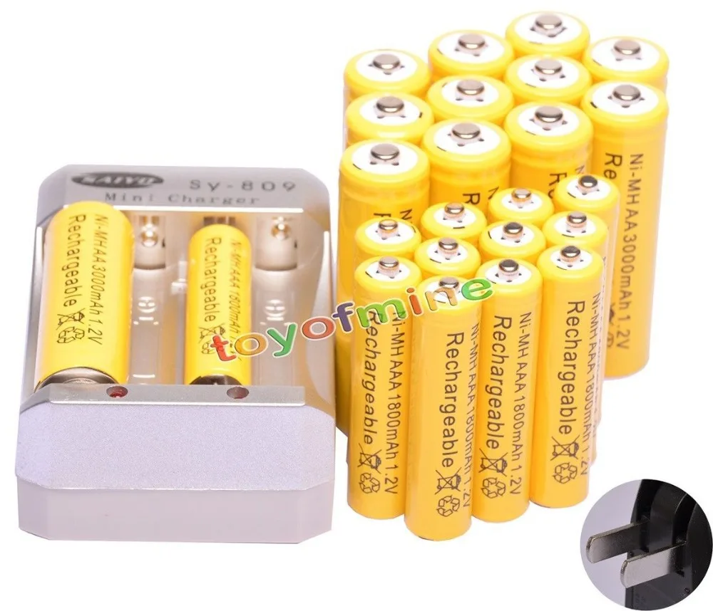 

12x AA 3000mAh + 12x AAA 1800mAh 1.2V Ni-MH Yellow Rechargeable Battery + Charger US/AU/EU/UK Plug
