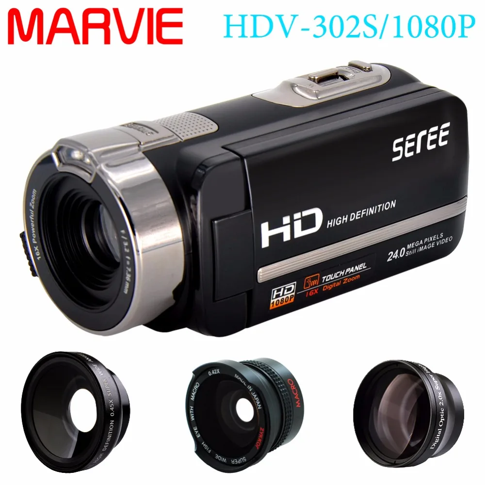 Marvie  FHD 1080P 30FPSDigital Video Camcorder Night Vision Wide Angle Macro Fisheye Shooting 24MP 3 Inch Touch Screen Camera