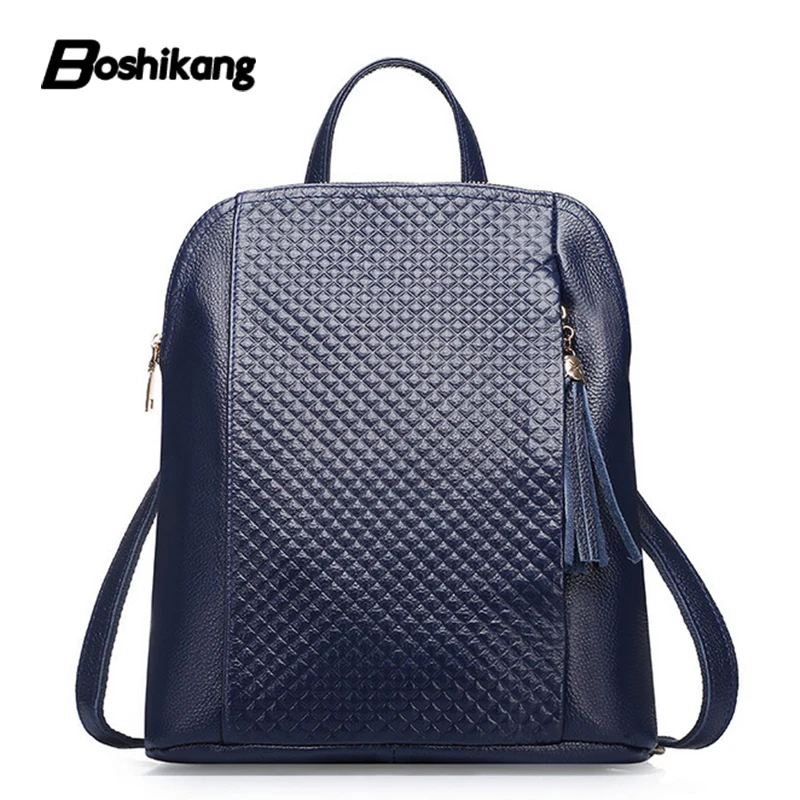 

Boshikang Genuine Leather Women Cowhide Brand American Style Fashion Crocodile Women's Backpacks Designer School Bag