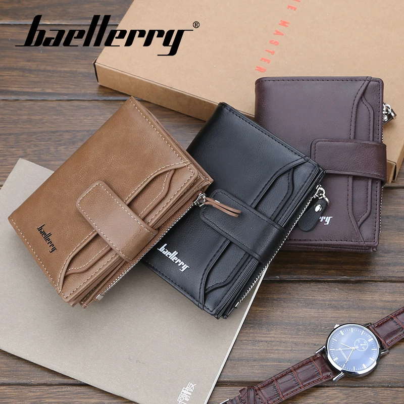 

Baellerry Solid 3 Color Men Short Wallet PU Leather Zipper N Hasp Wallet Coin Pocket Card Photo Holder Wallet Men Porta MoneyBag